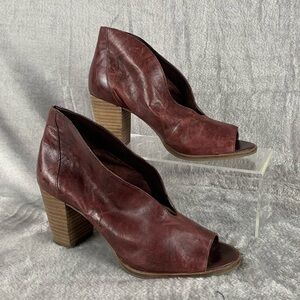 Lucky Brand Womens Joal Burgundy‎ Ankle Block Heels Shoes 6.5 Medium (B,M)